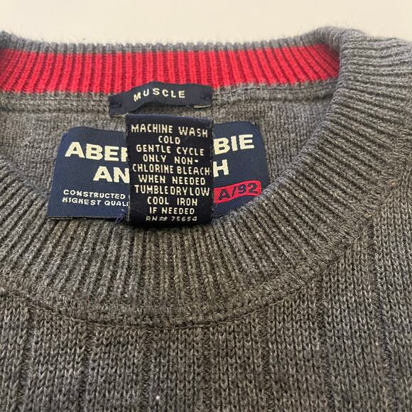 Vintage Abercrombie Fitch Y2K Sweater Mens XL Muscle Crewneck Ribbed Patch Logo - Picture 7 of 11